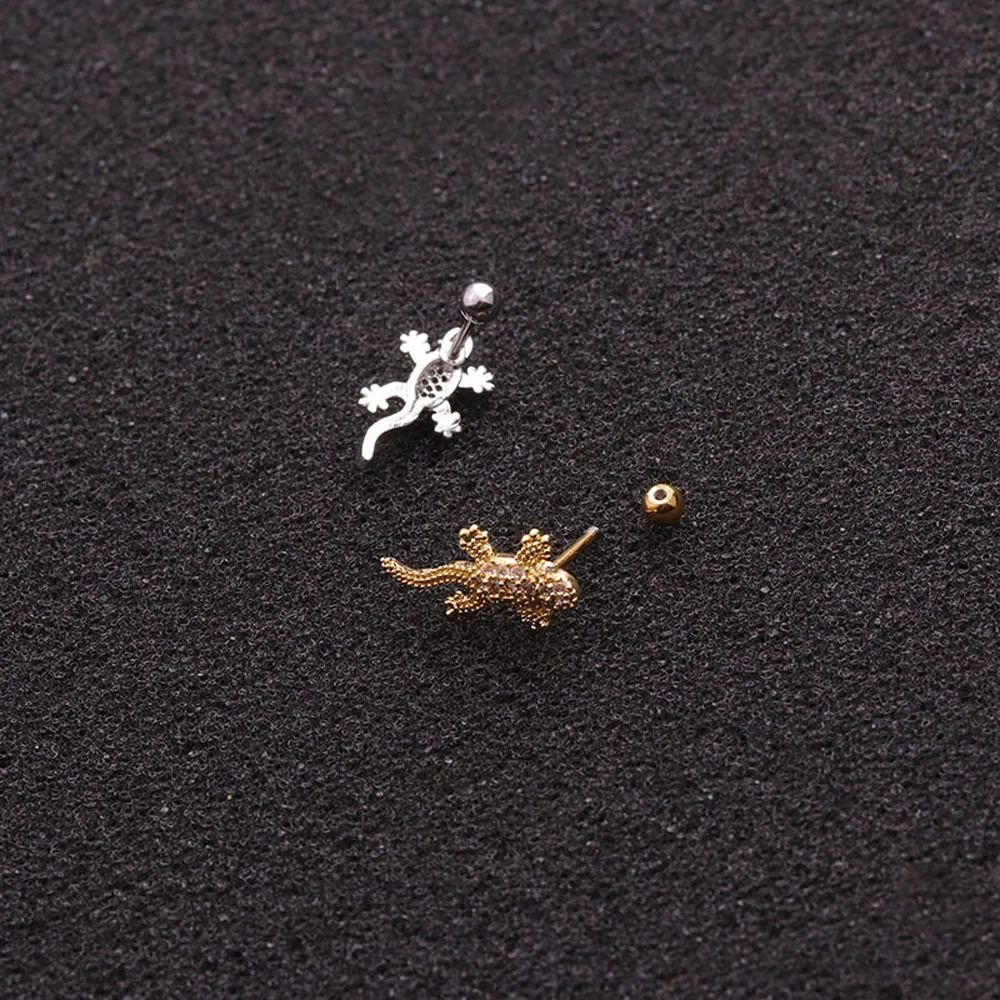 Personality Creative Animal Gecko Cartilage Earrings Stainless Steel Lizard Reptile Thread Stud Earrings Fashion Jewelry