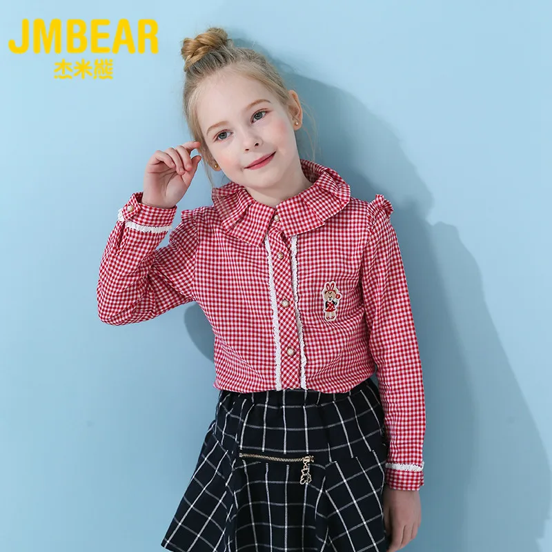 JMBEAR/клетчатая рубашка для девочек новая детская в Корейском стиле маленьких