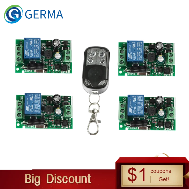

GERMA 433Mhz Wireless Remote Control Switch AC 85V ~ 250V 110V 220V 1CH Relay Receiver Module + RF Transmitter For Garage Door