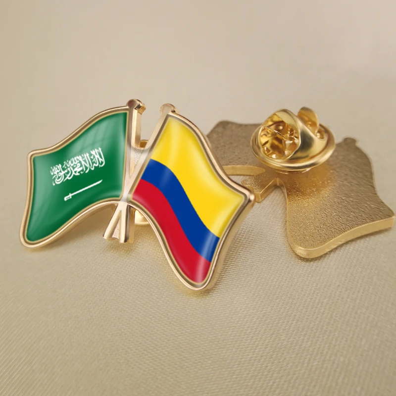 

Saudi Arabia and Colombia Crossed Double Friendship Flags Lapel Pins Brooch Badges
