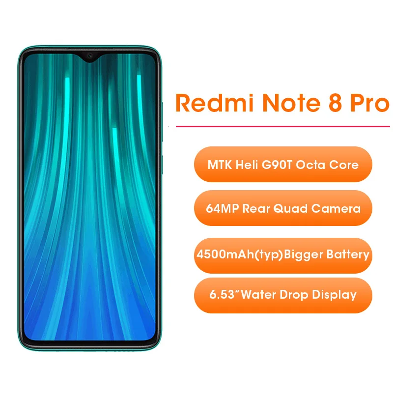 Xiaomi Redmi Note 8 Pro с глобальной версией, 6 ГБ ОЗУ, 64 Гб ПЗУ, смартфон, 64 мп, четыре тыловых камеры MTK Helio G90T, четыре ядра, 6,53 дюйма, 4500 мАч