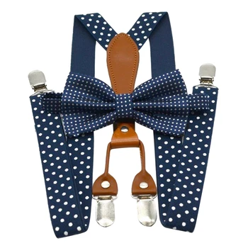 

Adjustable 4 Clip Bow Tie Wedding Braces Suspender Party Elastic Adult Navy Red For Trousers Alloy Button Polka Dot