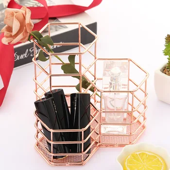 

Iron hexagon rose gold makeup organizer ingenious cosmetic storage lipstick nail polish perfume holder home desktop organizer