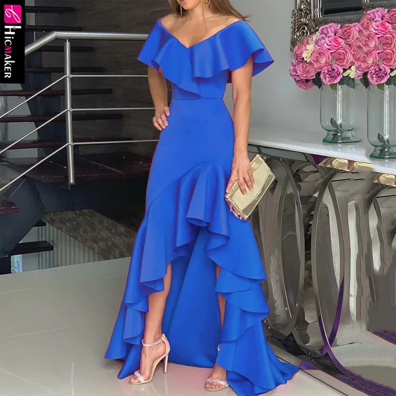 Women Off Shoulder Cascading Ruffle Design Bodycon Dress Chic Elegant Night Out Maxi Party Vestido | Женская одежда