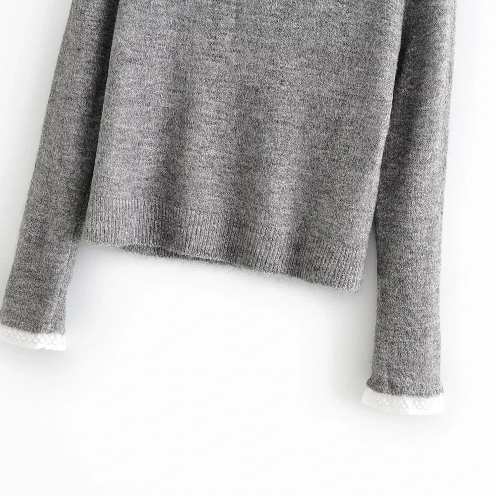 Withered england office lady elegant patchwork lace knitting sweater women pull femme pull femme nouveaute jersey mujer top