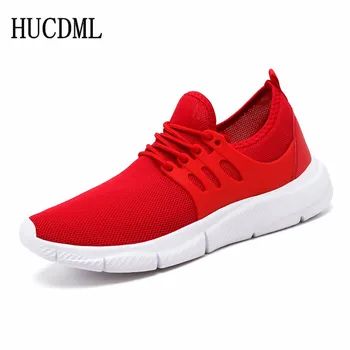 

HUCDML Sneakers lightweight fashion shoes casual breathable mesh trainers men size 39-47 Solid black red white