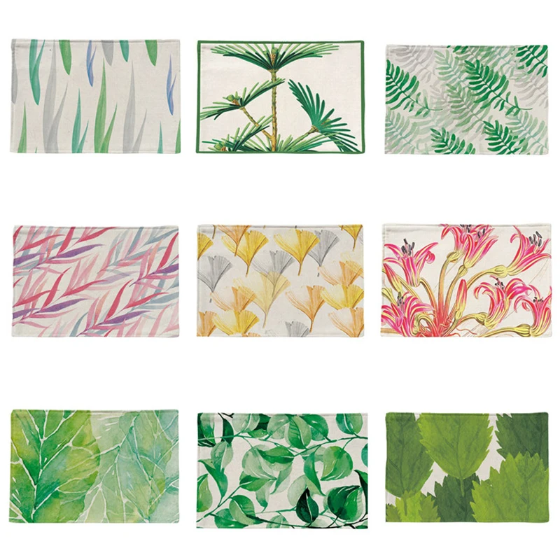 

New Green Plants Table Mat Placemats Tableware Pad Heat Insulation Cup Mats Nordic Linen Placemat Coaster Dining Table