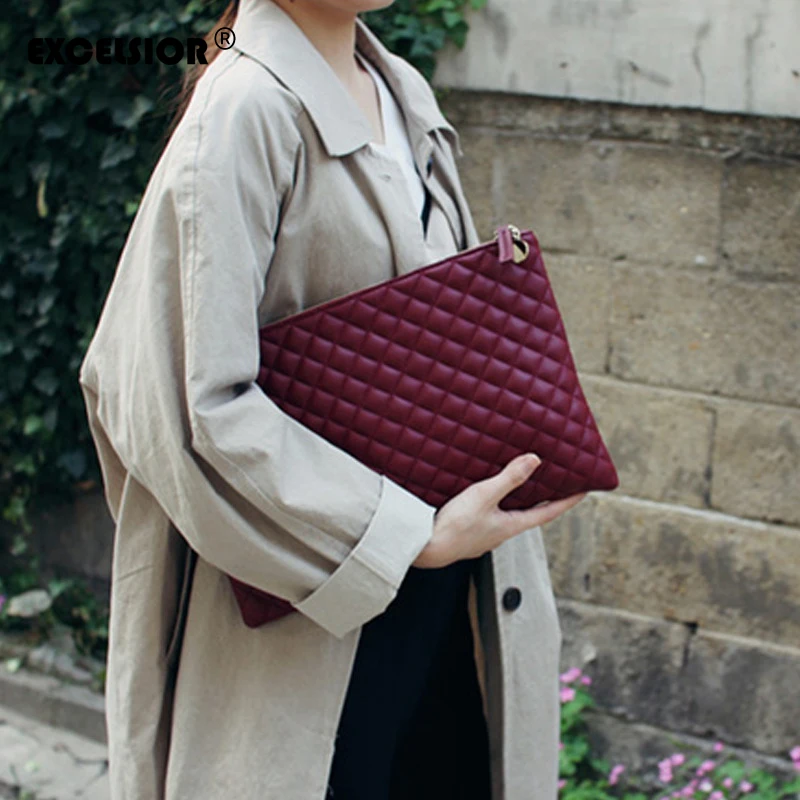 

EXCELSIOR Women's Even Clutch New Arrival PU Leather Women's Bag Classic Lattice Clutches Handbags for Female 2019bolsa feminina