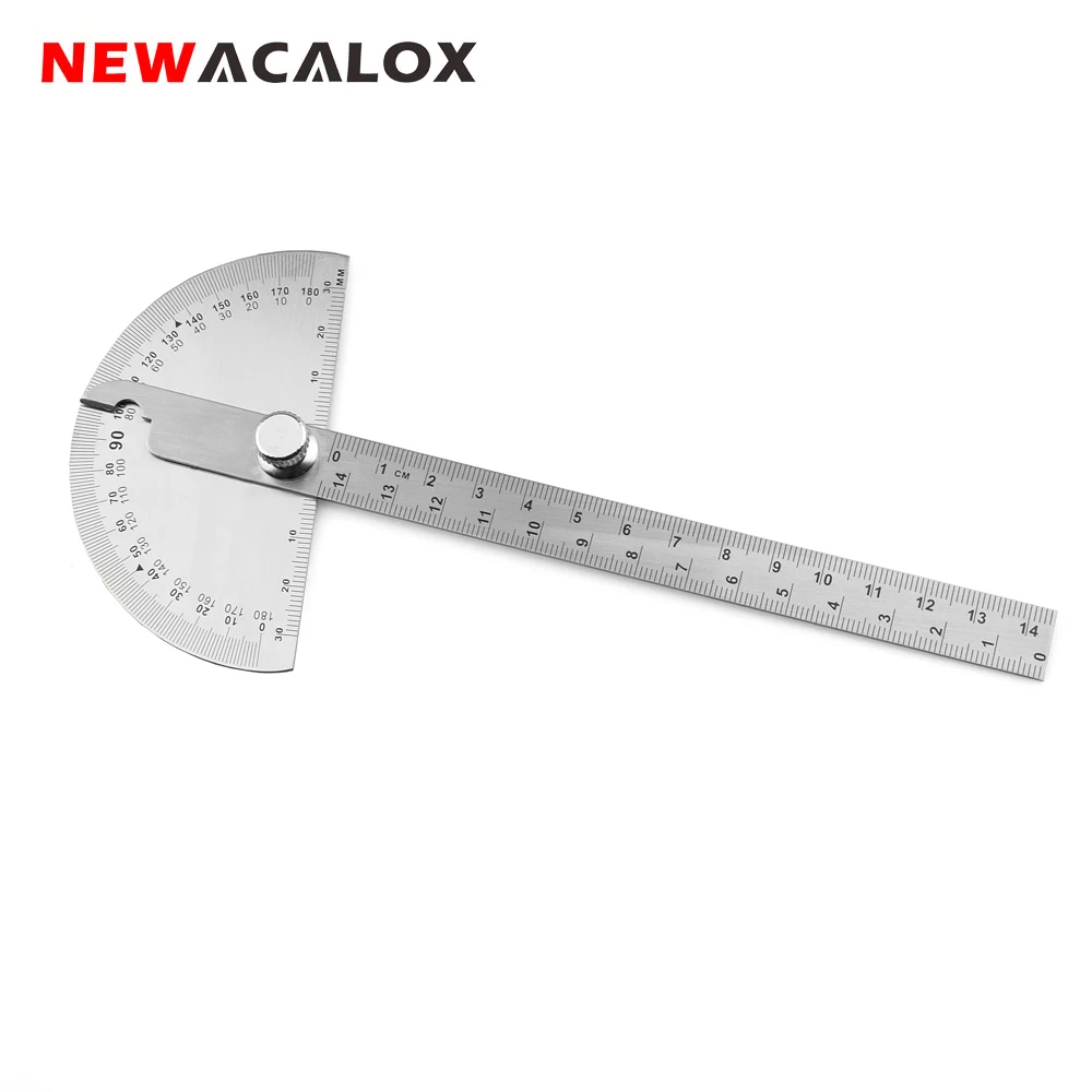 NEWACALOX Woodworking 180 Degree Adjustable Protractor Angle Finder Craftsman Ruler Stainless Steel Caliper 14cm Measuring Tools afbeelding
