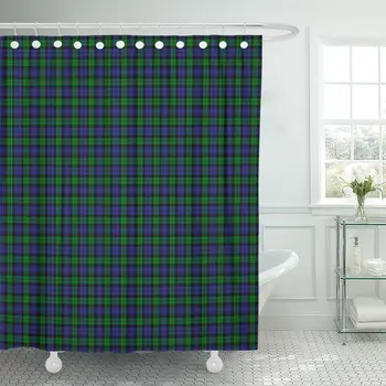

Green Patterned of The Black Watch Military Tartan Blue Shower Curtain Waterproof Fabric 60 x 72 Inches Set with Hooks