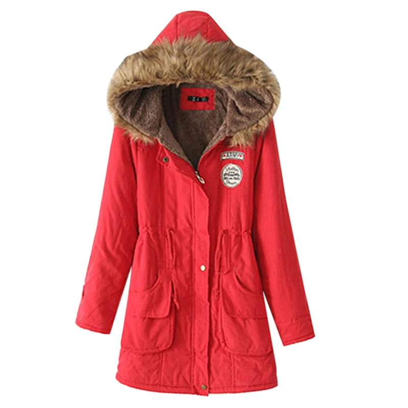 Зимняя куртка женская парка куртка с меховым воротником Толстая теплая верхняя одежда на молнии женские зимние пальто с капюшоном плюс размер chaqueta Mujer - Цвет: Красный