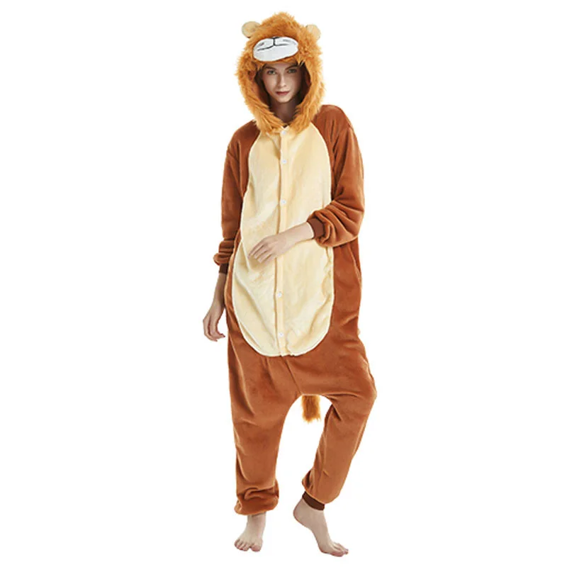 Lion Kigurumis Onesie Winter Pajamas Halloween Animal Outfit Unisex  Flannel Warm Soft