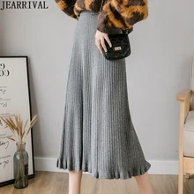 Осень зима женская трикотажная миди юбка эластичная высокая талия Толстая теплая Женская плиссированная юбка однотонные черные юбки Faldas