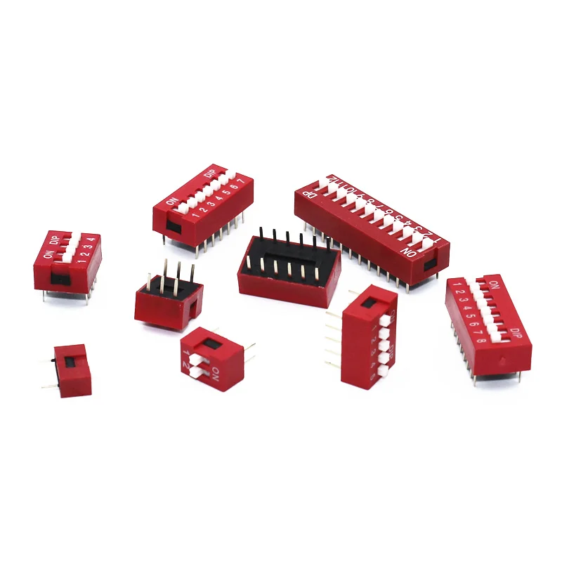 Red Slide Type Toggle Switch Module - Pack of 10, Multi-Position DIP Switch 2.54mm Pitch