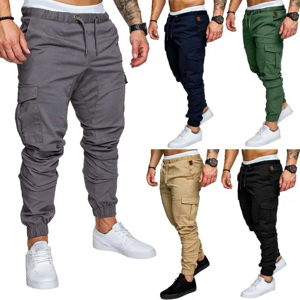 Pantalones bombachos con bolsillos laterales para hombre, pantalón informal  con cintas, estilo Hip Hop, ropa de calle a la moda, color negro, novedad  de 2021|Pantalones informales| - AliExpress