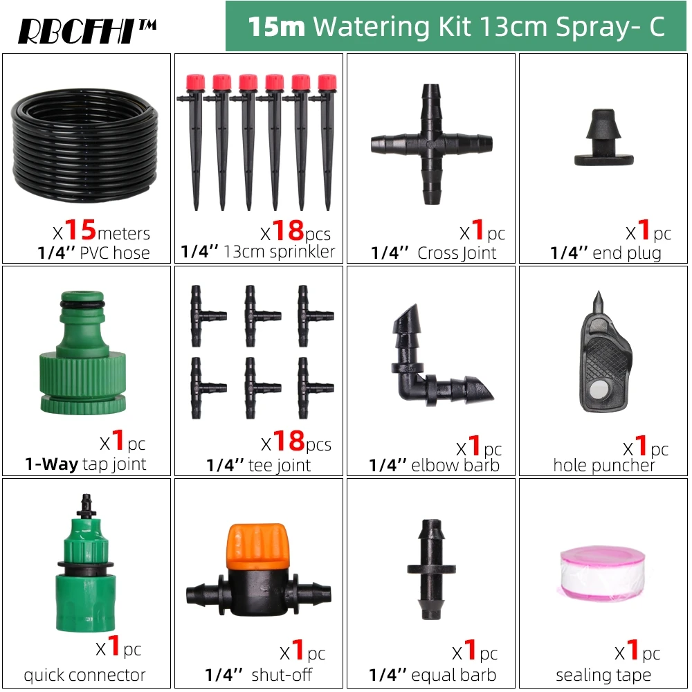 RBCFHI 13CM Stake Emitters Drip Kit System 1/4'' Hose Adjustable Nozzles Kit 4-Way Micro Watering Flow Gardens Flowers Vegetable 