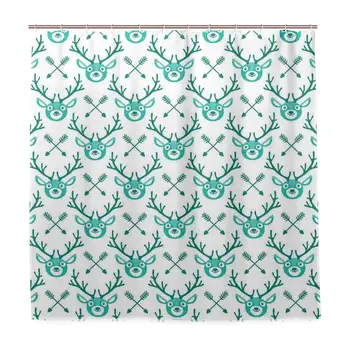 

Unique Shower Curtain Happy Deer and Crossed Arrows Pattern Hipster Christmas Holiday Eco-Friendly with 12 Hooks in Bathroom W72