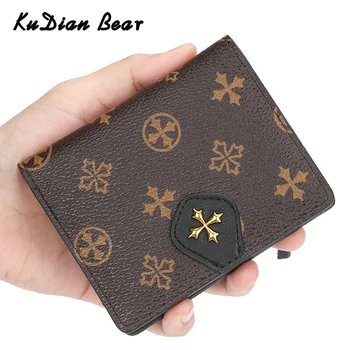 

KUDIAN BEAR Small Women Wallet Zipper Coin Purse PU Leather Luxury Credit Card Holder Retro Pattern Carteras Mujer BIC188 PM49