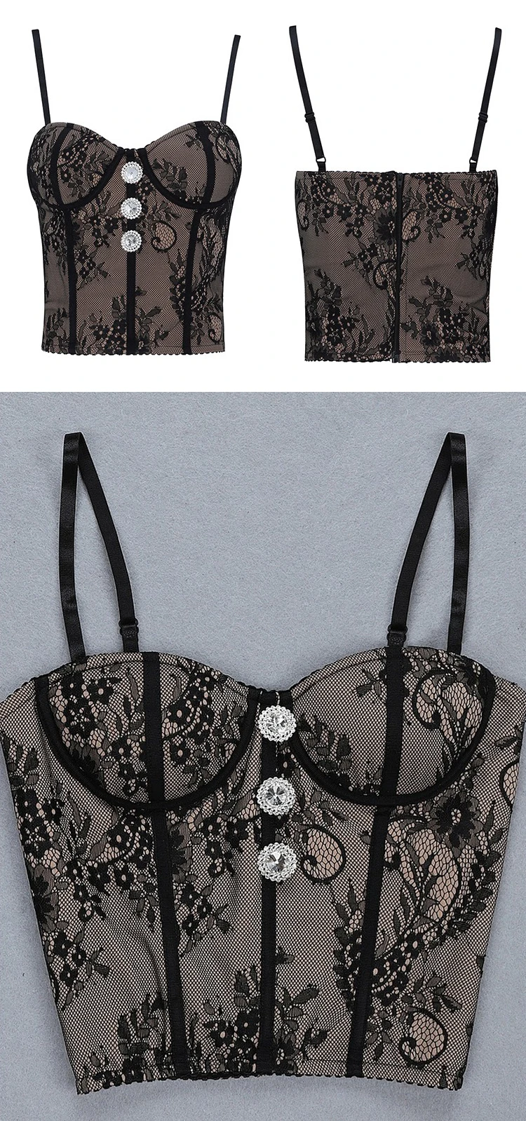 EFIOLY NY19A0166Off Shoulder Sexy Camisole Tops Female Lace Diamond Buttons Vest Crop Tops Women Fashion Clthing Spring New