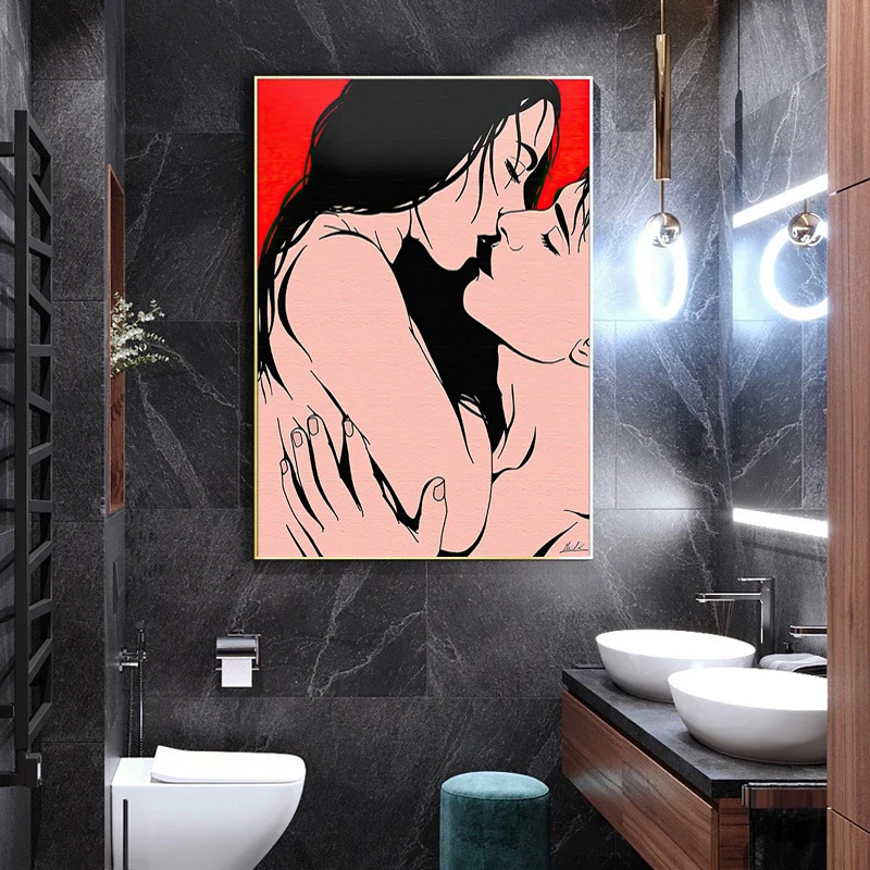 

Абстрактные постеры и принты поцелуев для влюбленных на стену, Картина на холсте, поп-арт на стену, декоративная картина для гостиной, домашний декор