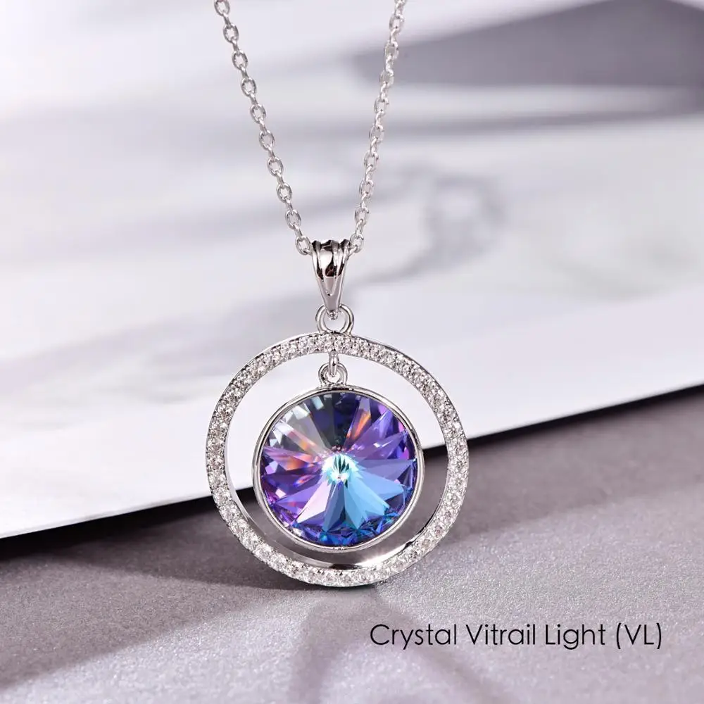 Настоящие кристаллы от Swarovski Rivoli камень ожерелье для женщин Мода Круглый серебряного цвета кулон ожерелье s Свадебная вечеринка ювелирные изделия