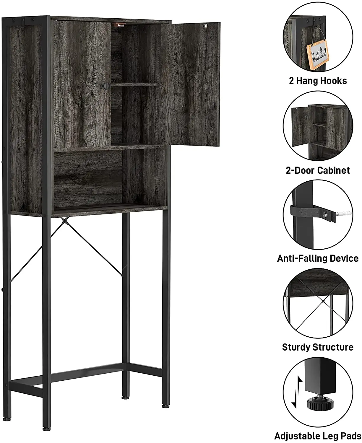 Over-the-toilet Storage Cabinet Rack, Bathroom Organizer Shelf Over Toilet,  Freestanding Space Saver Toilet Stands With 2 Hooks, - Bathroom Cabinets -  AliExpress