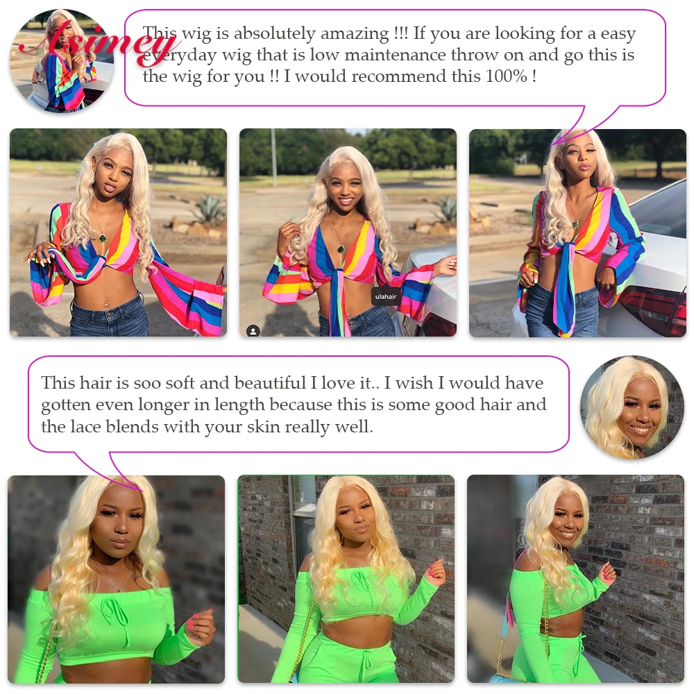 Asimey 613 Lace Frontal Body Wave Wigs 13X4 180 Density Pre Plucked With Baby Hair 100% Virgin Remy Honey Blonde For Black Women