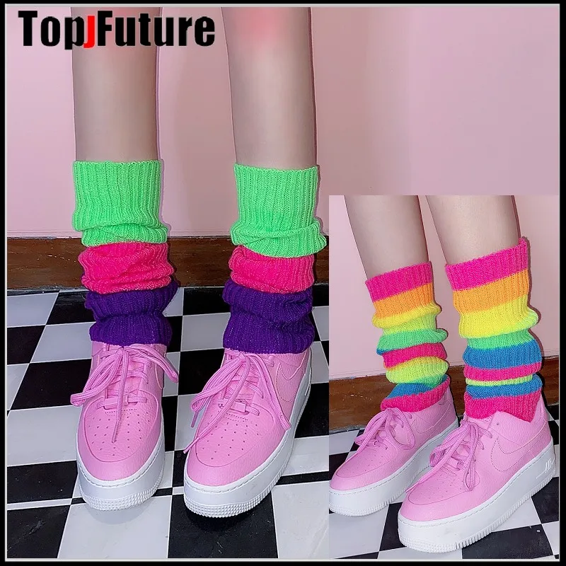 

Japanese Harajuku ins contrast color hot girl fluorescent JK uniform soft girl Lori winter soil cool pile socks leg warmers