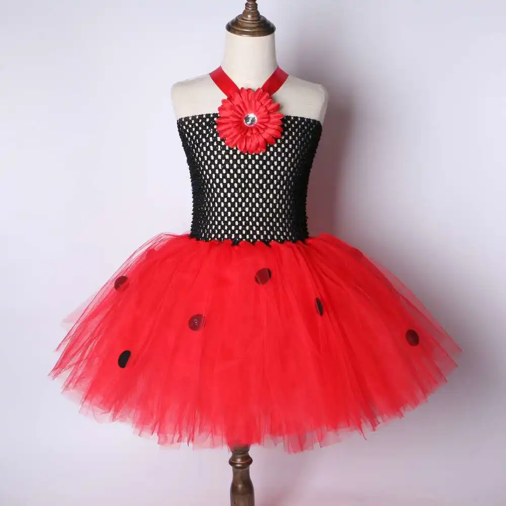 

Dots Flower Ladybug Girls Tutu Dress Black & Red Halloween Lady Bug Cosplay Costume Princess Kids Girls Birthday Party Dresses