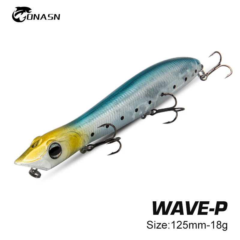 ONASN WAVE-P Новый Поппер рыболовные приманки плавающий Топ воды 125 мм карандаш