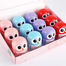 12 шт., бальзам для губ с рисунком совы, яркие цвета, увлажняющий, питательный, натуральный растительный блеск для губ, фруктовая помада, инструмент для макияжа