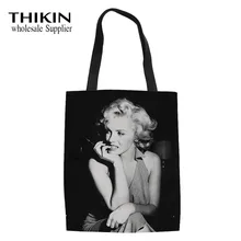 THIKIN 3D Marilyn Monroe Printing Women's Reusable Foldable Shoulder Bag Female Cotton Beach Bag Girls Fashion School Book Bag