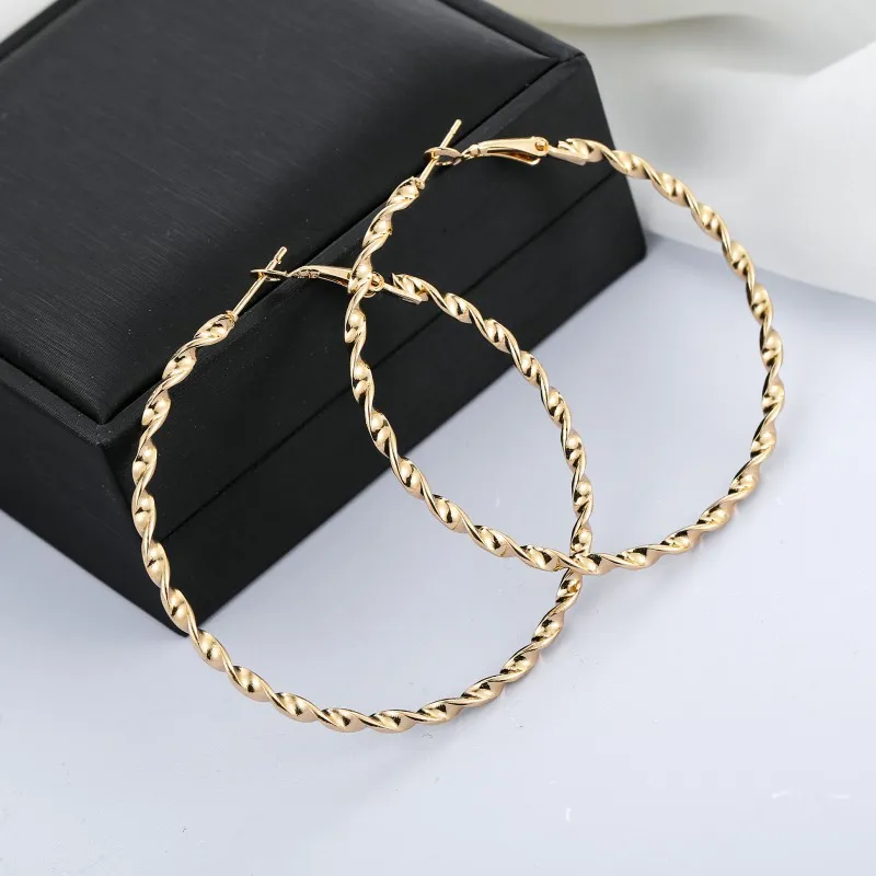 EK914 простой золотистый большие серьги кольца для женщин эффектная мода большой круг круглые серьги вечерние ювелирные изделия аксессуары