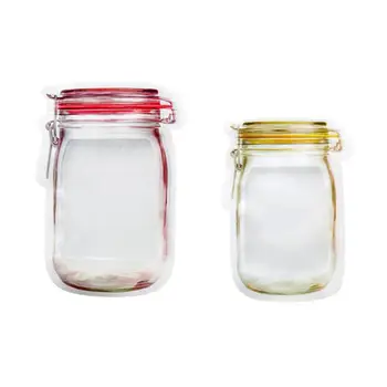

10Pcs Mason Jar PE Plastic Zipper Lock Pouches Bags Food Smell-Proof Reusable Stand up Candy Biscuits Kitchen Organizer