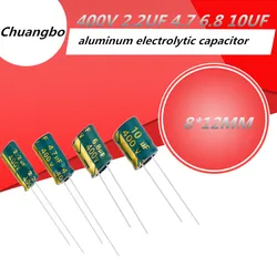 10pcs/lo Higt quality 400V2.2UF 2.2U 6.8UF 4.7UF 10UF 8*12 low ESR/impedance high frequency aluminum electrolytic capacitor