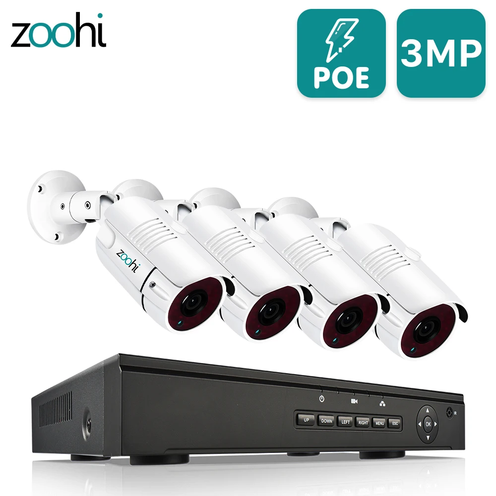 Комплект видеонаблюдения Zoohi 3MP система охранной камеры уличная системы POE камера