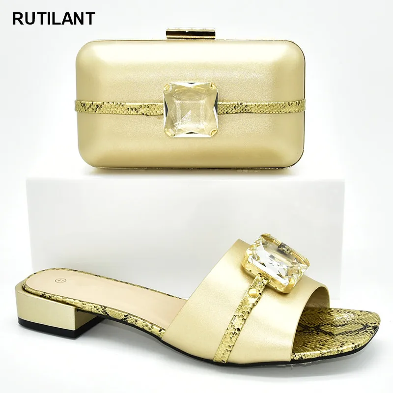 

Nigerian Shoes and Matching Bags Pumps Women Shoes Low (1cm-3cm) Ladies Italian Shoes and Bag Set Decorated with Rhinestone