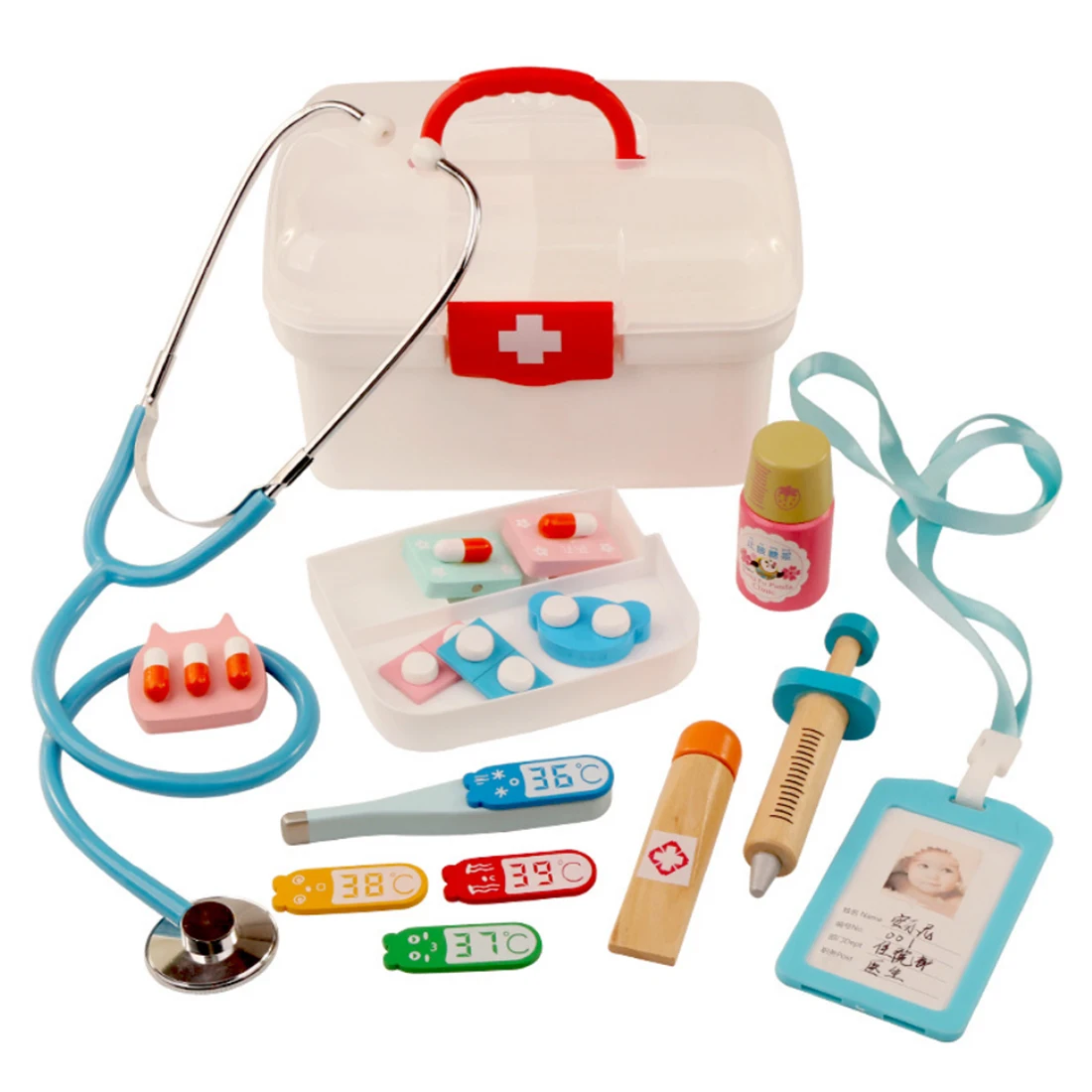 Детские ролевые игры, игрушки доктора, детский деревянный медицинский набор, имитация, медицинский сундук, набор для детей, интерес, развивающие наборы, Рождество - Цвет: Red 13PCS