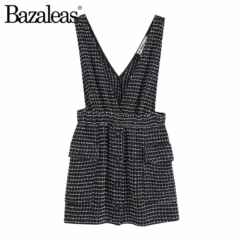 Bazaleas Tartan женское платье на бретелях черное глубокий v-образный вырез женские