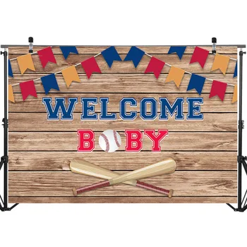 

NeoBack Sports Baseball Theme Baby Shower Photography Backdrops Brown Rustic Wooden Welcome Boby Photography Background