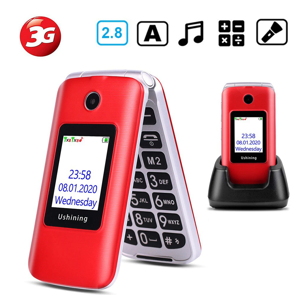 

3G Big Button Basic Mobile Phones for Elderly, Dual Sim Free Flip up Mobile Phone Unlocked,Cellphone Easy to Use for Senior