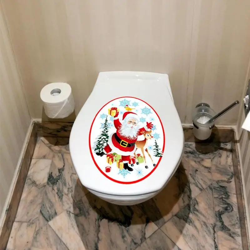 Рождество Санта Клаус крышка унитаза стикер Самоклеющиеся ванная комната нескользящий пол в туалете стикер рождественские украшения для дома - Цвет: Toilet Cover Sticker