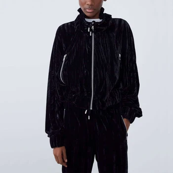 

Autumn and winter women's jacket casual solid color zipper decorative velvet jacket