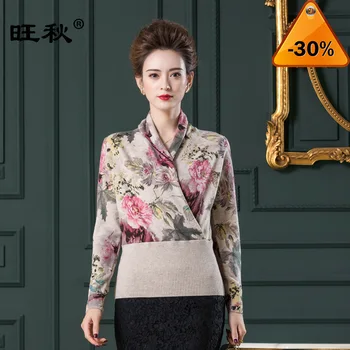 

Autumn And Korean Winter New Chiffon Shirt Female Ruffled Flare Long Sleeves Floral Print Stand Collar Elegant Women Short Shirt