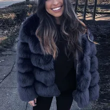 Зимнее плотное теплое пальто из искусственного меха для женщин; большие размеры 3XL; куртка с капюшоном и длинным рукавом из искусственного лисьего меха; Роскошные зимние меховые пальто