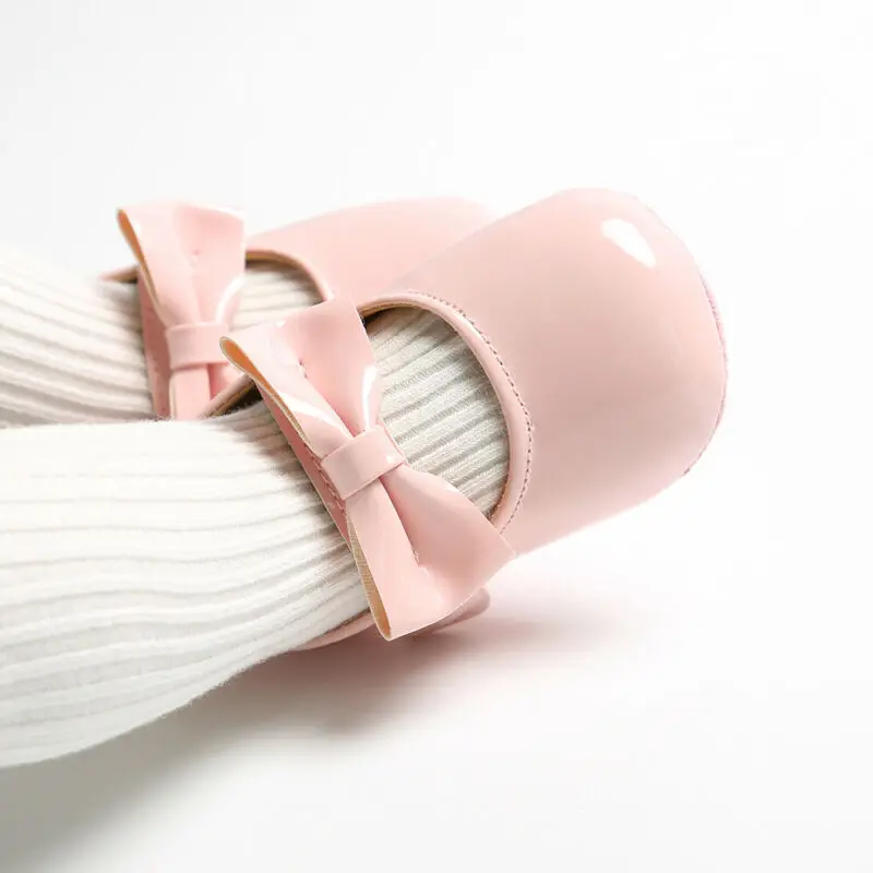 Newborn Baby Girl Anti-slip Bling Crib Pram Shoes Bow Solid Leather Soft Sole Prewalker Hot