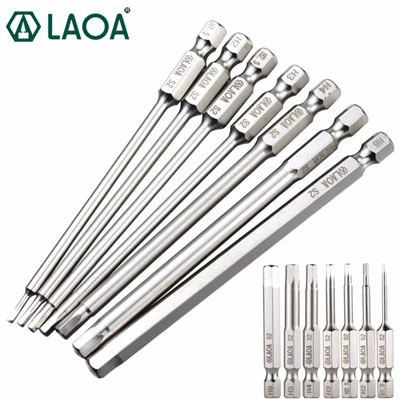 

LAOA 1/4" Hexagon Screwdriver Bits S2 Alloy Steel Electric Screwdriver Head with Magnetic High Hardness Allen Driver Bits
