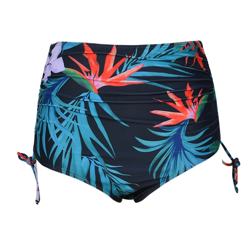 Women Retro High Waist Bikini Bottom floral Printed Swimming Trunks for Female Ruched Side Tie Swim Briefs Beachwear