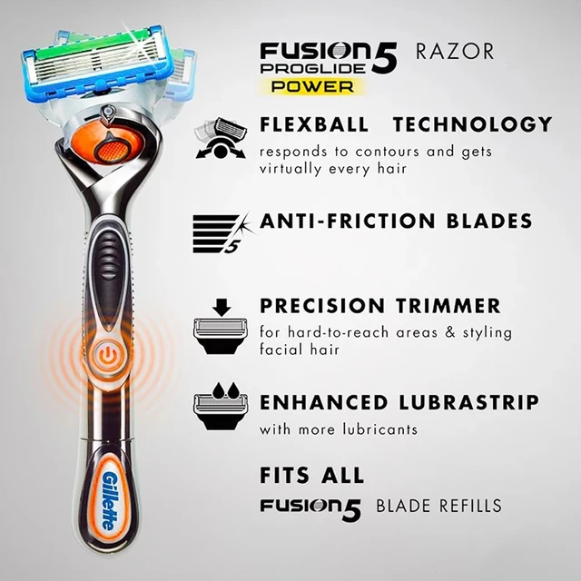 Original Gillette Fusion5 ProGlide Power Men Razor with FlexBall Technology  Safty Shaving 5 Layers Blades Manual Shaver for Men