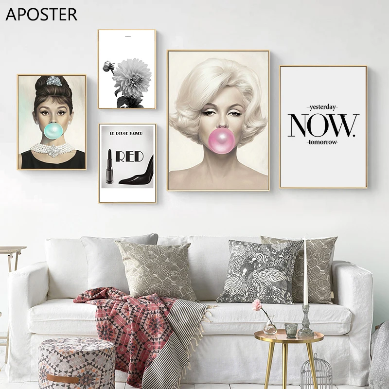 

Nordic Fresh Girl Bubble Highheeled Wall Art Canvas Poster and Print Canvas Painting Decorative Picture for Living Room Decor